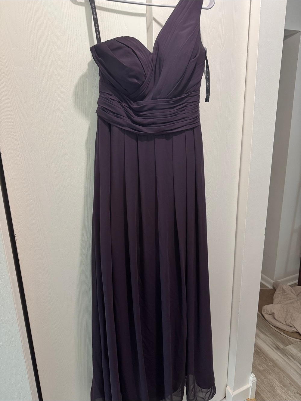 Bill Levkoff One-Shoulder Deep Plum Chiffon Gown
